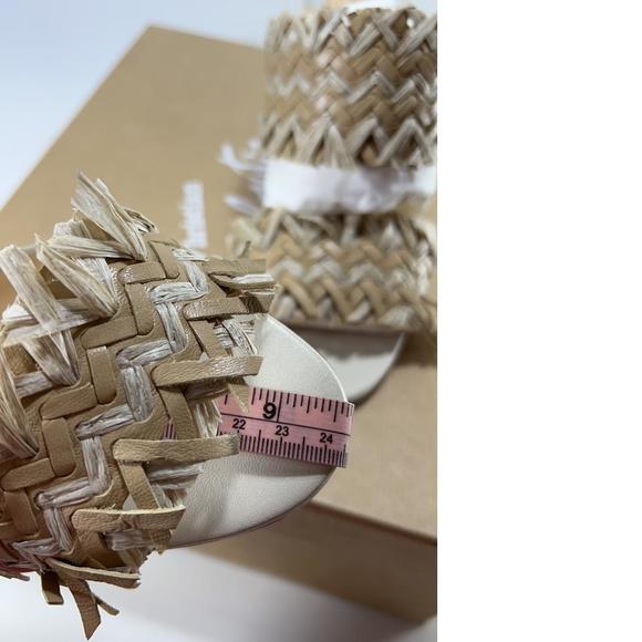 Meroine 85mm raffia Tan Woven fringe heels mules D984 - Picture 11 of 11